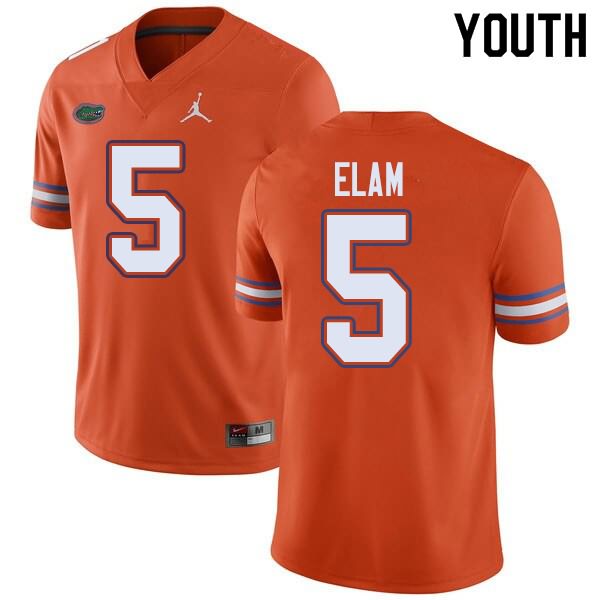 NCAA Florida Gators Kaiir Elam Youth #5 Jordan Brand Orange Stitched Authentic College Football Jersey JKM7664WT